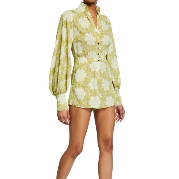 Alexis Lashawn Green Mosaic Long Sleeve Romper - Picture 1 of 12